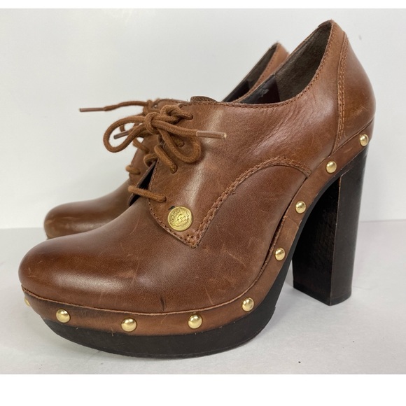 Vince Camuto Canasta Clog Booties Brown Leather Studded Lace Up Boho Hippie 5.5 - Picture 2 of 13